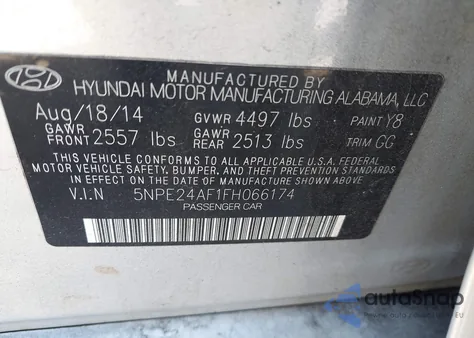 2015 Hyundai Sonata Se from USA, damaged, VIN 5NPE24AF1FH066174